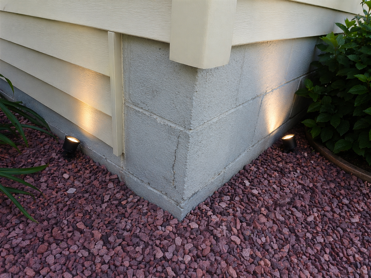 Albert Lea foundation inspection — concrete foundation corner with hairline crack